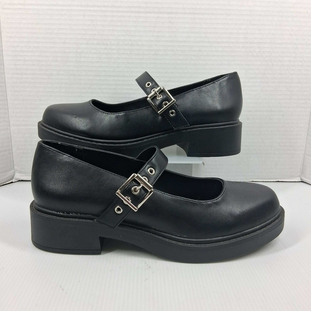 Soda Bonito-S Black Mary Jane Chunky Platform Block Heel Buckle Y2K Womens 10 - Picture 1 of 7